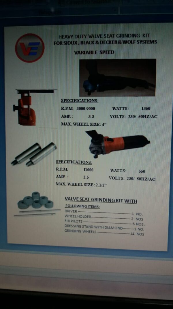 Valve Seat Grinding Kit Cap Upto 3.1/2"